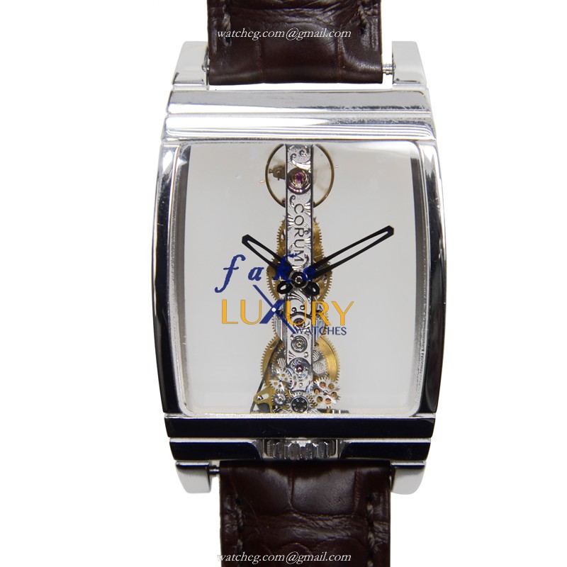 Corum BRIDGE 113.550.59-0001 000G Replica Watch Manual Wind 18kt White Gold Silver Dial Brown - Luxury Replica Watch