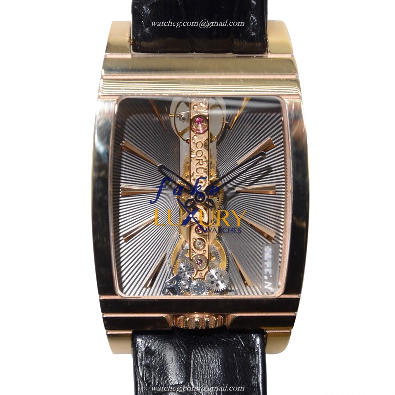 113.770.55-0001 GK01 - Corum Bridge Replica Watch - Manual Wind 18kt Rose Gold - Transparent Skull - Luxury Replica Watch
