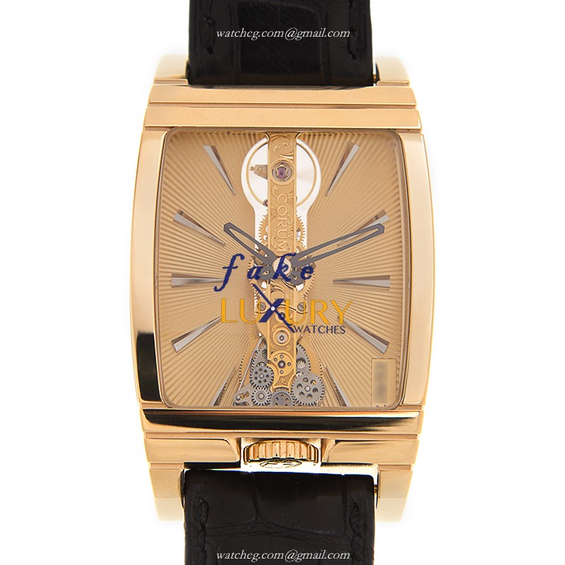 Corum 113.770.56-0001 GD02 Bridge Replica Watch, Gold Dial, 18kt Yellow Gold Case, Manual Wind - Luxury Replica Watch