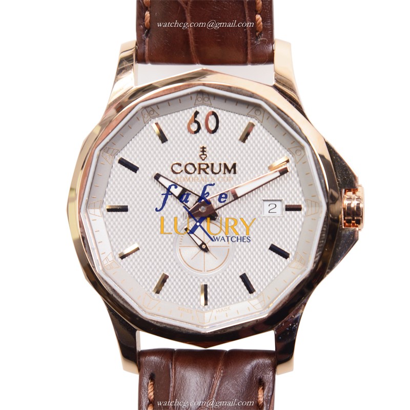 Corum Admirals Cup 395.101.55-0002 FH12 Automatic 18kt Rose Gold Silver Dial Brown Alligator - Luxury Replica Watch