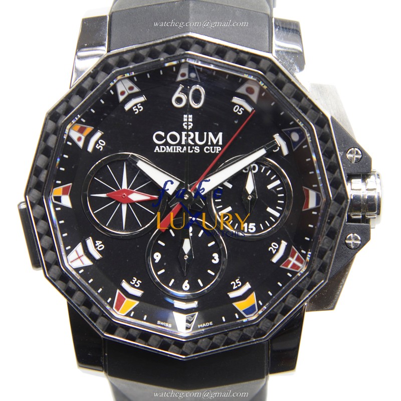 Corum 986.691.11-F371 AN92 Admirals Cup Replica Watch, Black Dial, Steel Case, Rubber Strap - Luxury Replica Watch