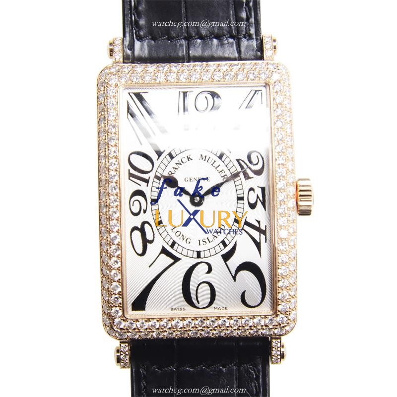 Franck Muller 1002 QZ D 5N Replica Watch Quartz Movement Silver Dial 30.5mm Rose Gold Diamond Case