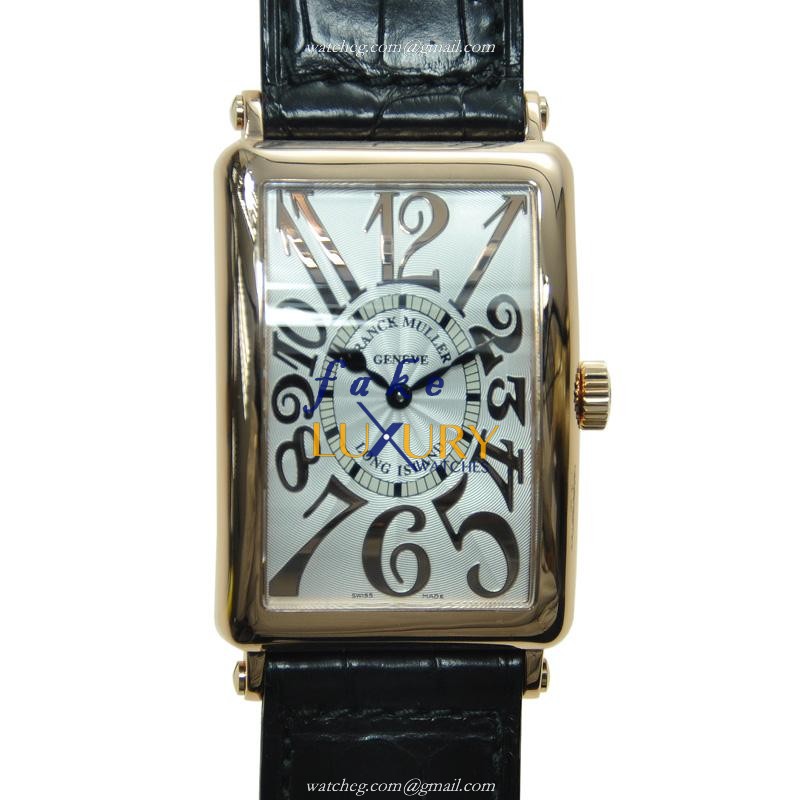 Franck Muller 1002 QZ REL 5N LONG ISLAND Quartz 18kt Rose Gold | 30.5mm Case | Silver Dial | Black - Luxury Replica Watch