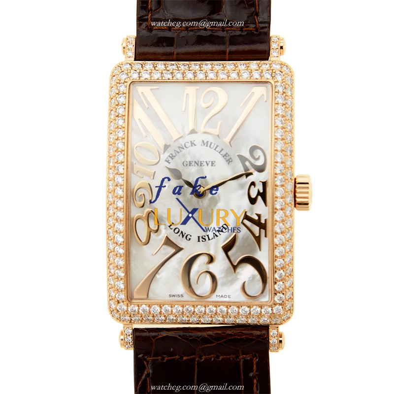 Franck Muller 1002 QZ REL MOP D 5N Quartz 18kt Rose Gold & Diamond Replica Watch, 30.5mm, White - Luxury Replica Watch