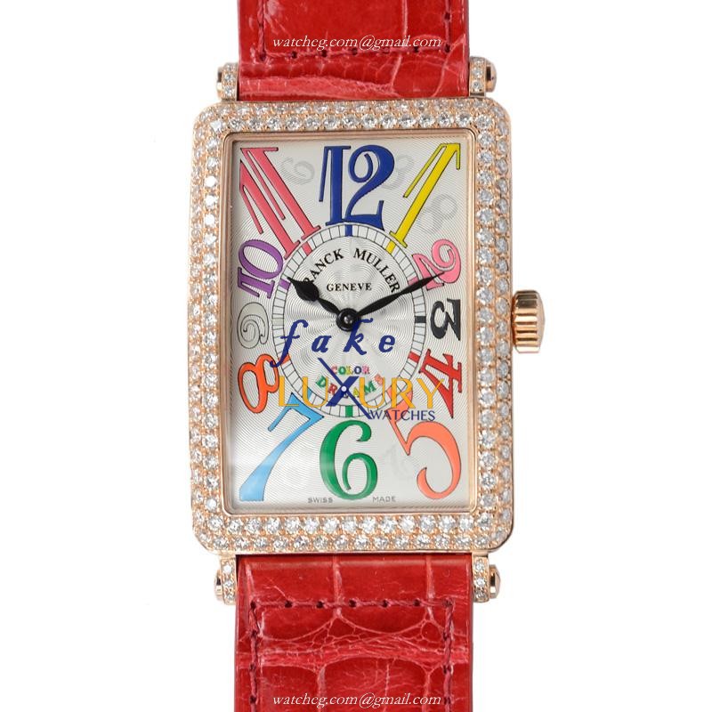 1002QZDCOLDRM5N - Franck Muller Long Island Replica Watch Quartz Rose Gold Diamond White Dial - Luxury Replica Watch