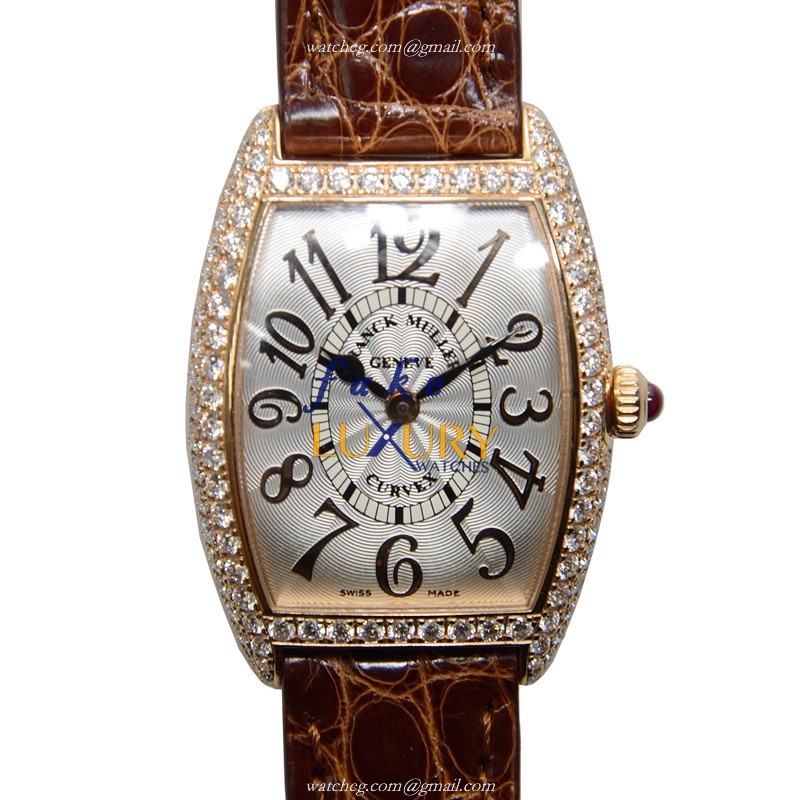 Franck Muller 1752 QZ D REL 5N CINTREE CURVEX Quartz 18kt Rose Gold & Diamond Replica Watch - Brown - Luxury Replica Watch