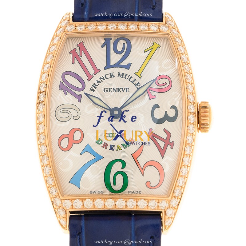 Franck Muller 2852 B QZ COL DRM D 1R BLUE STRAP Quartz 18kt Rose Gold & Diamonds CINTREE CURVEX - Luxury Replica Watch