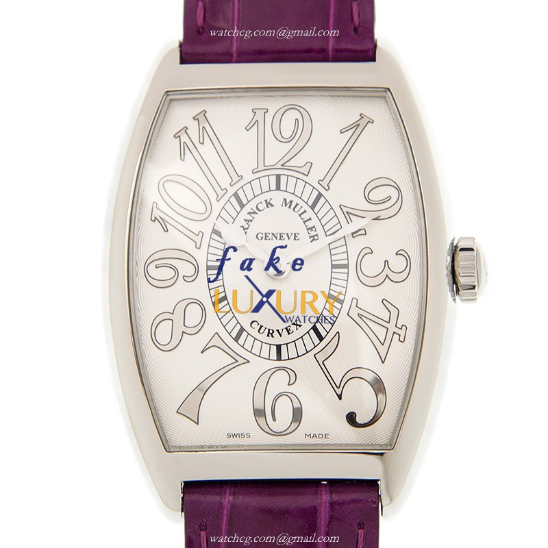 Franck Muller 2852 B QZ REL AC Replica Watch, Quartz Movement, Silver Dial, Purple Alligator Strap - Luxury Replica Watch