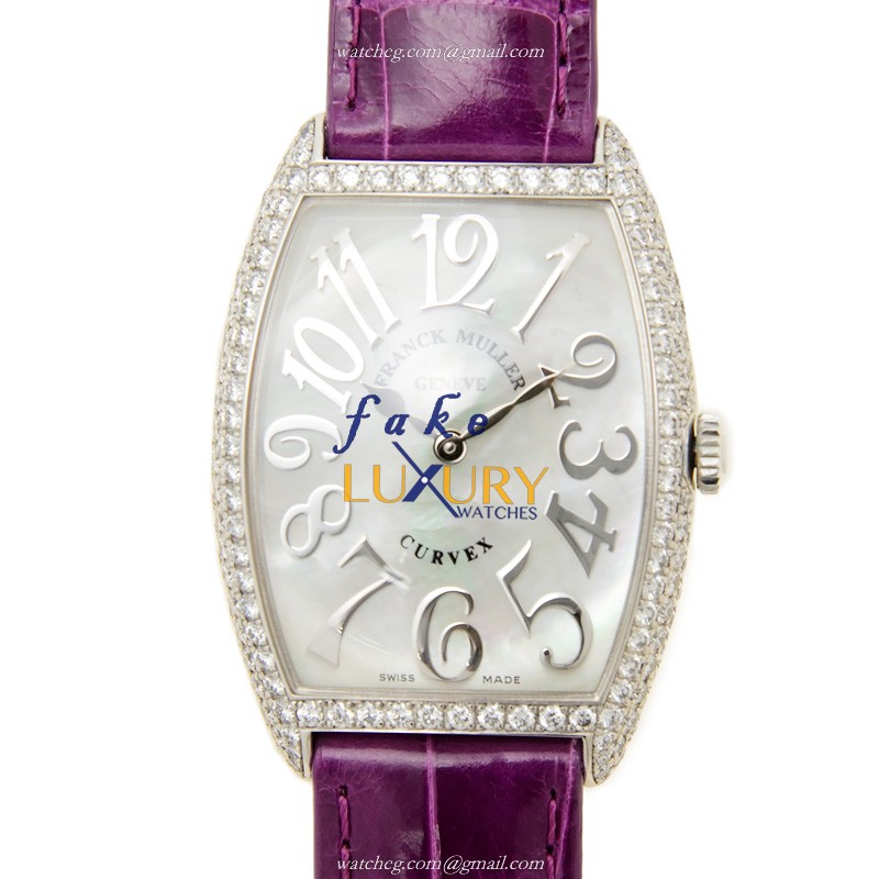 Franck Muller 2852 B QZ REL MOP D OG Quartz 18kt White Gold & Diamond Replica Watch - Master Banker - Luxury Replica Watch