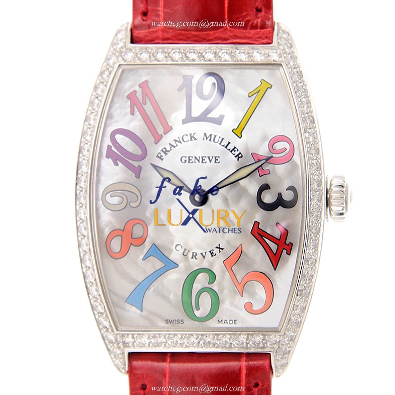 Franck Muller 2852 QZ COL DRM MOP D 1R AC Cintree Curvex Quartz Stainless Steel Diamonds Red