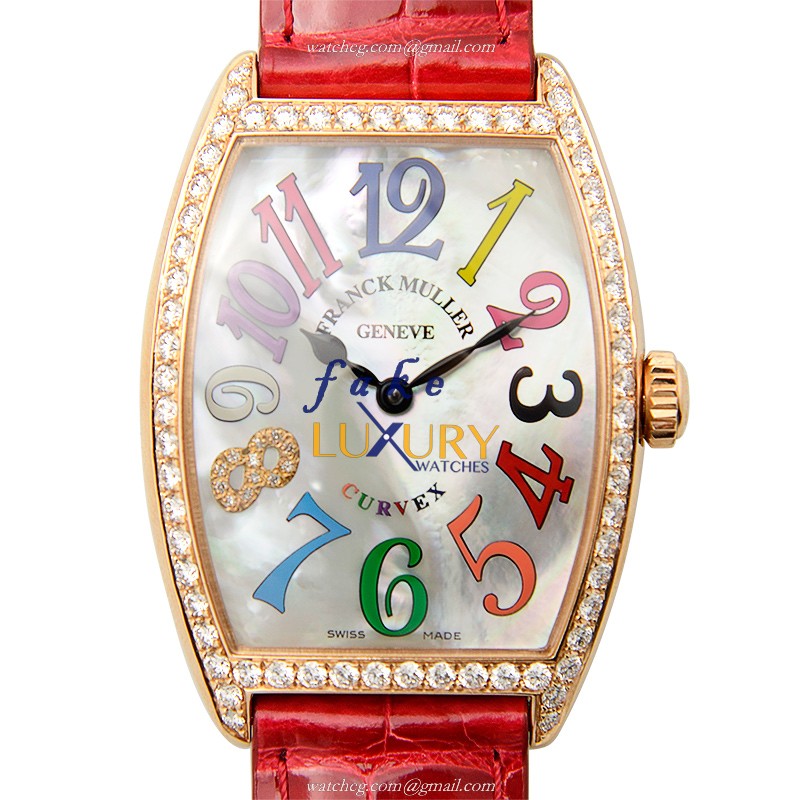 Franck Muller Cintree Curvex 2852 QZ COL DRM MOP D1R CD8 5N Quartz 18kt Rose Gold & Diamonds White - Luxury Replica Watch