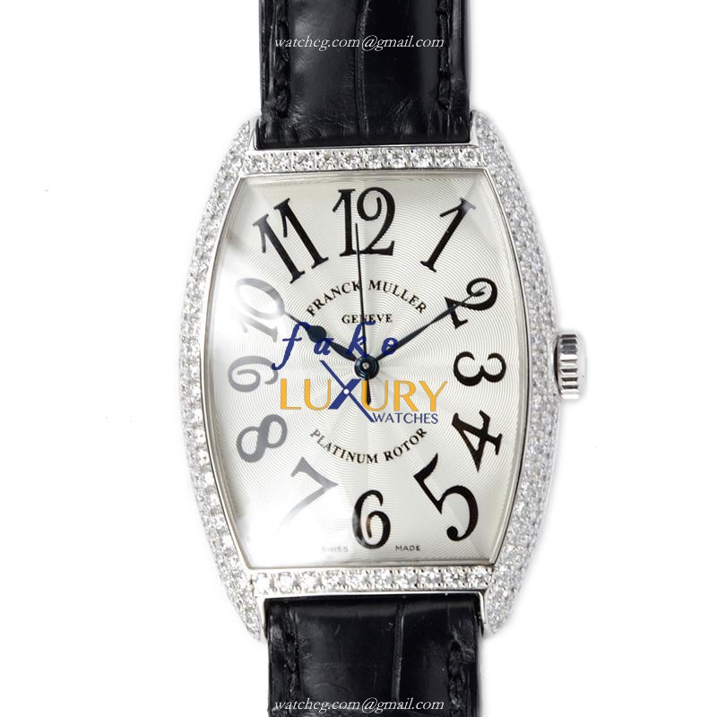 Franck Muller 2852 SC D OG Master Banker Auto 18kt White Gold Diamond Replica Watch 31mm Silver - Luxury Replica Watch