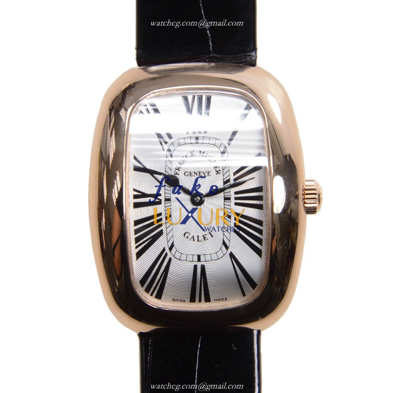 3002 M QZ R 5N - Franck Muller Galet Replica Watch - Quartz - Silver Dial 18kt Rose Gold - Luxury Replica Watch