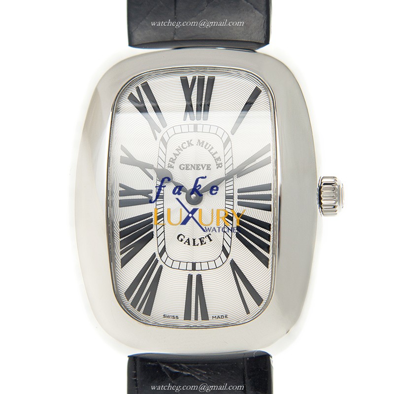 Franck Muller 3002 M QZ R AC Galet Replica Watch, Quartz, Silver Dial, Steel Case, Black Alligator - Luxury Replica Watch