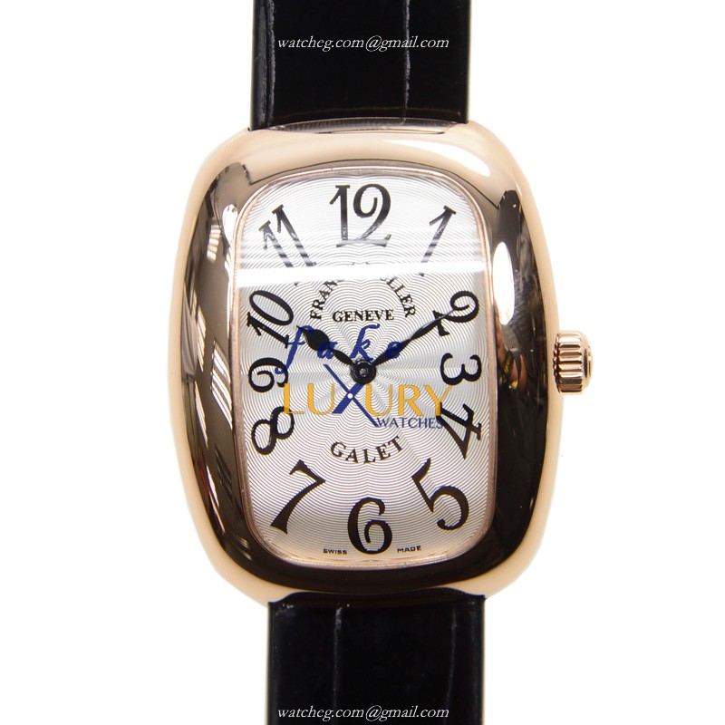 Franck Muller 3002 M QZ V 5N GALET Quartz 18kt Rose Gold Replica Watch, Silver Dial, Alligator Strap - Luxury Replica Watch