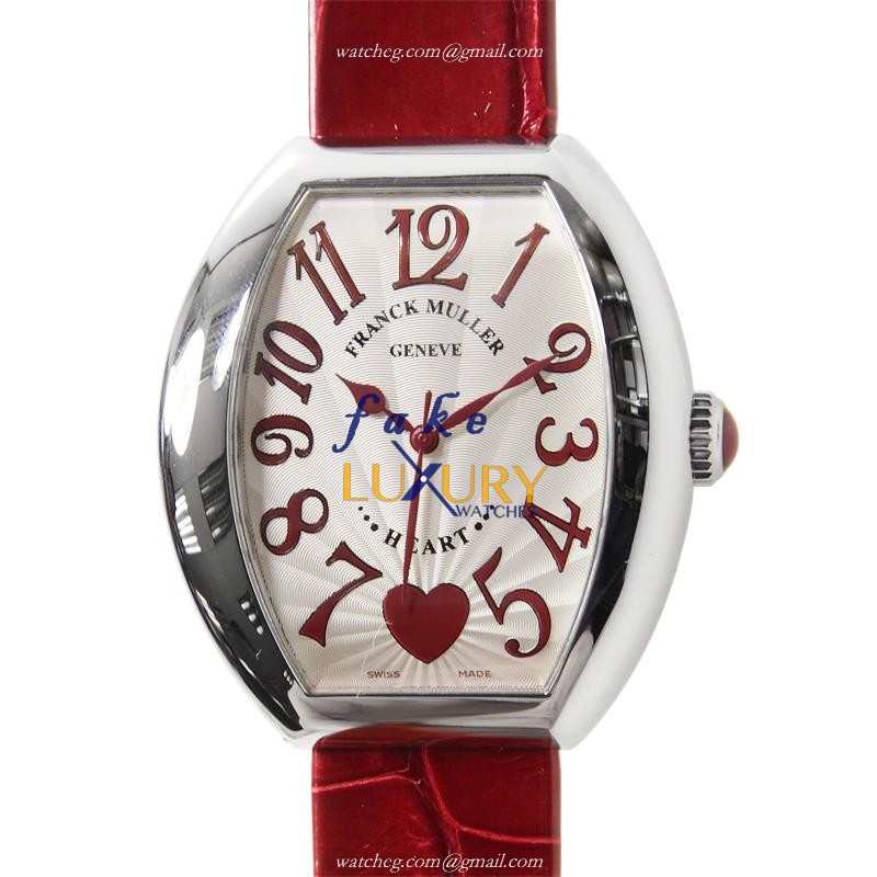 Franck Muller 5000 H SC C 6H AC Replica Watch, Automatic Movement, Silver Dial, Red Alligator Strap