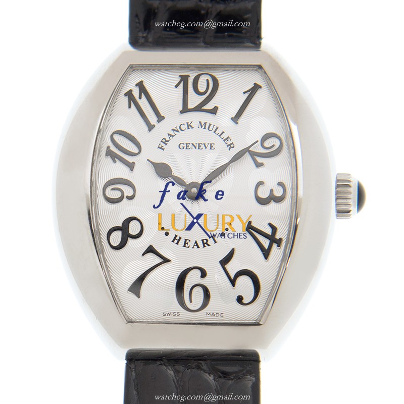 Franck Muller 5002 L QZ AC-BLACK HEART Quartz Steel Silver Dial Leather Replica Watch - Luxury Replica Watch