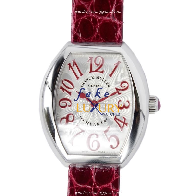 Franck Muller 5002 L QZ AC HEART Quartz Stainless Steel Replica Watch, Silver Dial, Red Alligator - Luxury Replica Watch