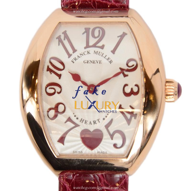 Franck Muller 5002 L QZ C 6H 5N HEART Quartz 18kt Rose Gold Replica Watch, Silver Dial, Alligator - Luxury Replica Watch