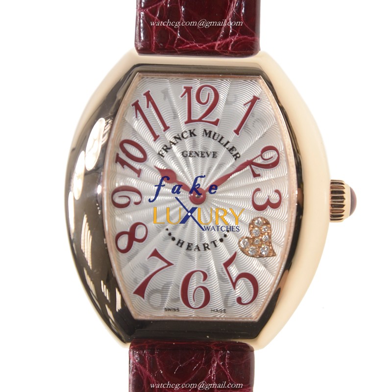 Franck Muller 5002 L QZ C4 CD 5N HEART Quartz 18kt Rose Gold Replica Watch, Swiss Movement, Silver - Luxury Replica Watch