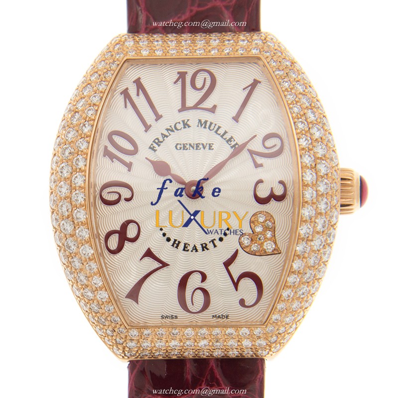 Franck Muller 5002 L QZ D C4 CD 5N HEART Quartz 18kt Rose Gold Replica Watch, Swiss Movement, White - Luxury Replica Watch