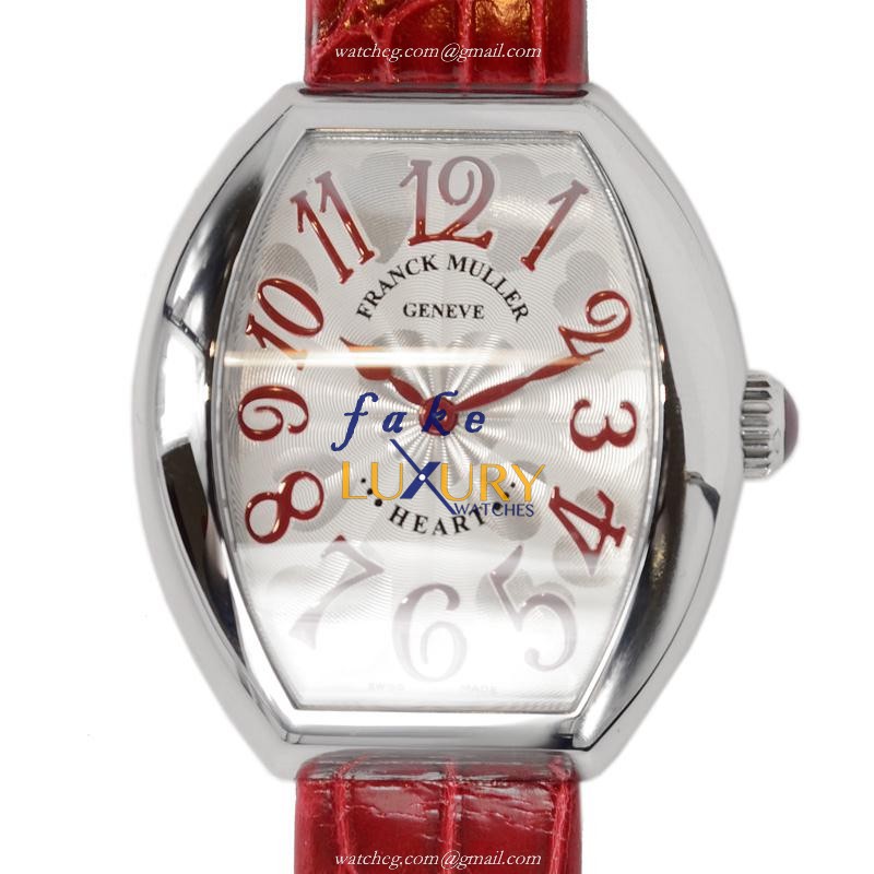 Franck Muller 5002 M QZ AC HEART Quartz Stainless Steel Replica Watch - Silver Dial, Red Alligator - Luxury Replica Watch