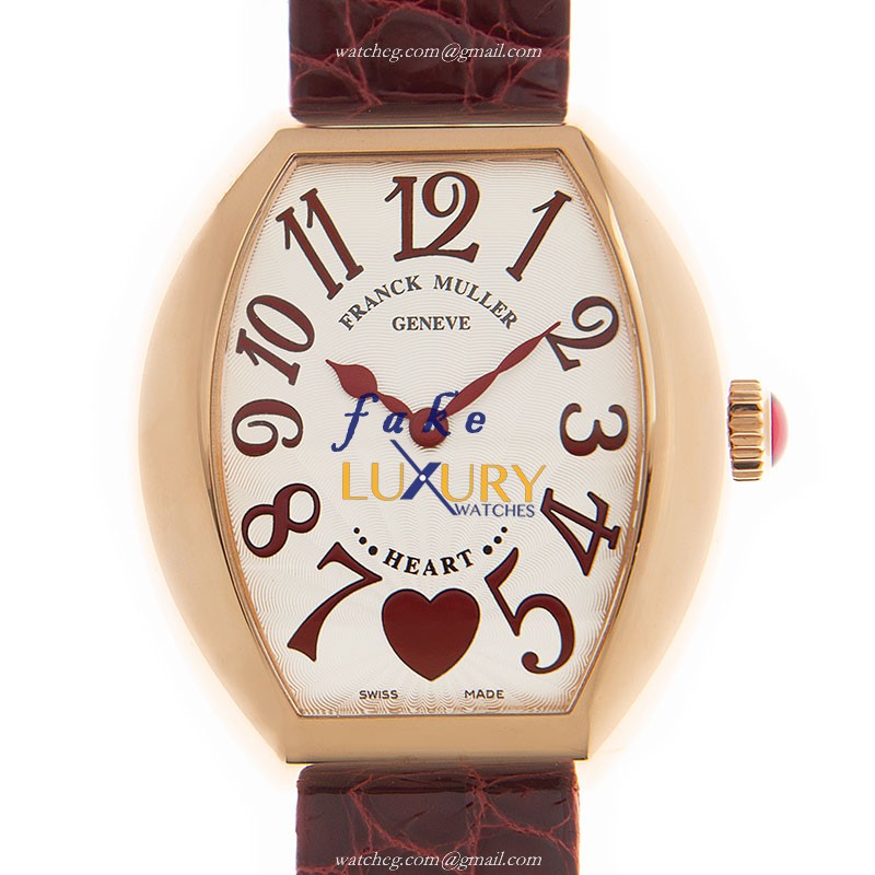 Franck Muller 5002 M QZ C 6H 5N-RED STRAP Replica Watch, Quartz, White Dial, 18kt Rose Gold Case - Luxury Replica Watch