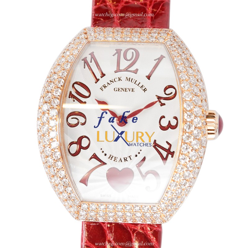 Franck Muller 5002 M QZ C 6H D3 5N HEART Quartz 18kt Rose Gold Silver Dial Replica Watch