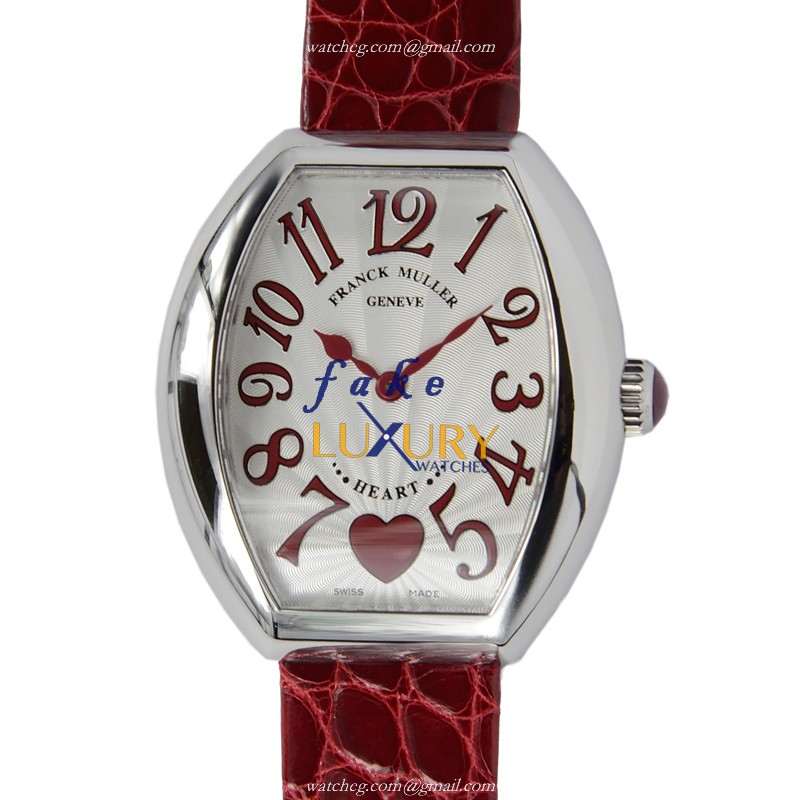 Franck Muller 5002 M QZ C 6H OG Replica Watch, Quartz, Silver Dial, 18kt White Gold Case, Red - Luxury Replica Watch