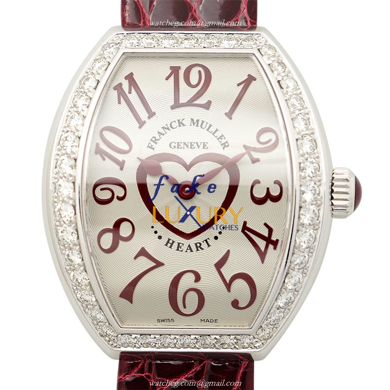 Franck Muller 5002 M QZ C D 1R AC Replica Watch, Quartz, Silver Dial, Red Alligator Strap, 34.5mm - Luxury Replica Watch