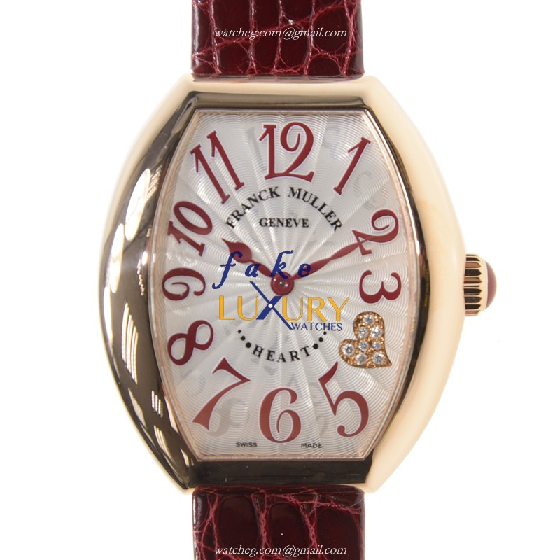 Franck Muller 5002 M QZ C4 CD 5N HEART Replica Watch, Quartz Movement, Silver Dial, 18kt Rose Gold - Luxury Replica Watch