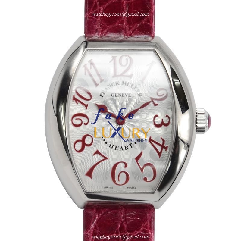 Franck Muller 5002 M QZ OG Replica Watch Quartz Movement 18kt White Gold Case Silver Dial Red