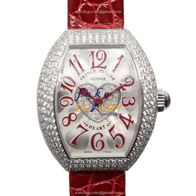 Franck Muller 5002 S QZ D3 1P OG Replica Watch Quartz Movement 18kt White Gold Diamond Red - Luxury Replica Watch