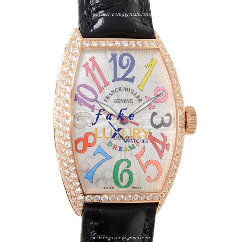 Franck Muller 5850 SC COL DRM D 5N CINTREE CURVEX Auto 18kt Rose Gold Diamond Replica Watch - Luxury Replica Watch