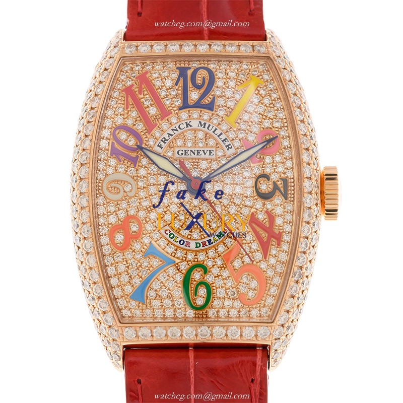 Franck Muller 5850 SC COL DRM D CD 5N Replica Watch Automatic Rose Gold & Diamonds Case Red Leather - Luxury Replica Watch