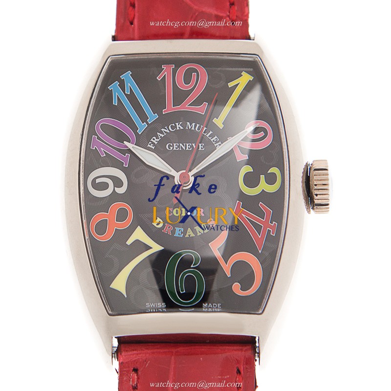 Franck Muller 5850 SC COL DRM OG Cintree Curvex Automatic 18kt White Gold Black Dial Red Alligator