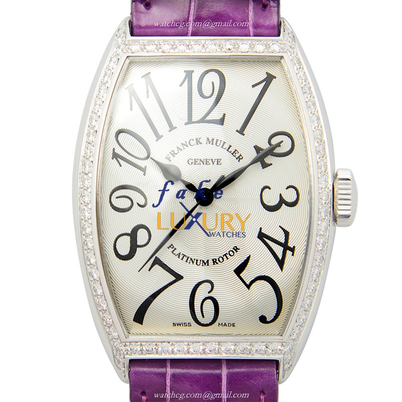 Franck Muller 5850 SC D 1R AC Replica Watch Automatic Silver Dial Stainless Steel Diamonds Purple