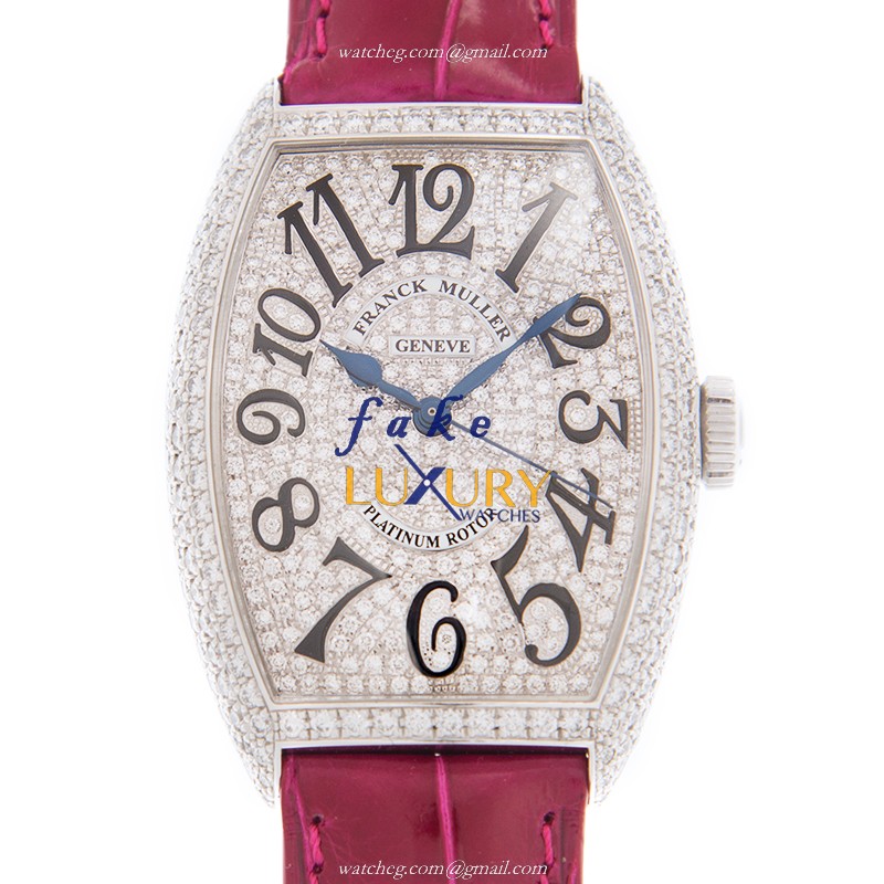 Franck Muller 5850 SC D CD OG Cintree Curvex Automatic 18kt White Gold Diamond Pink Leather - Luxury Replica Watch