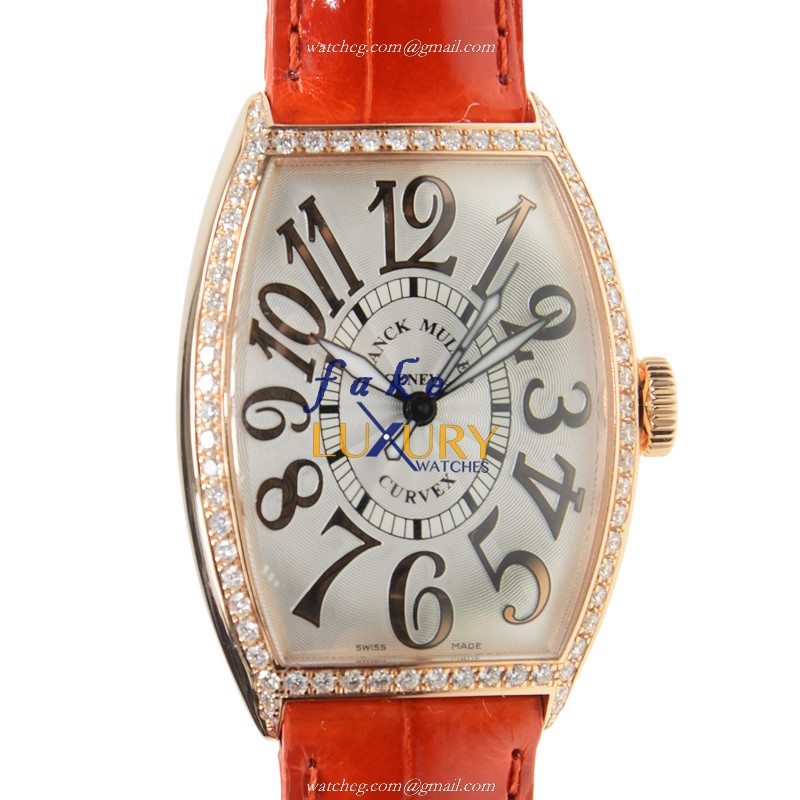 Franck Muller 5850 SC REL D 1R 5N Replica Watch, Silver Dial, Rose Gold & Diamonds Case, Orange - Luxury Replica Watch