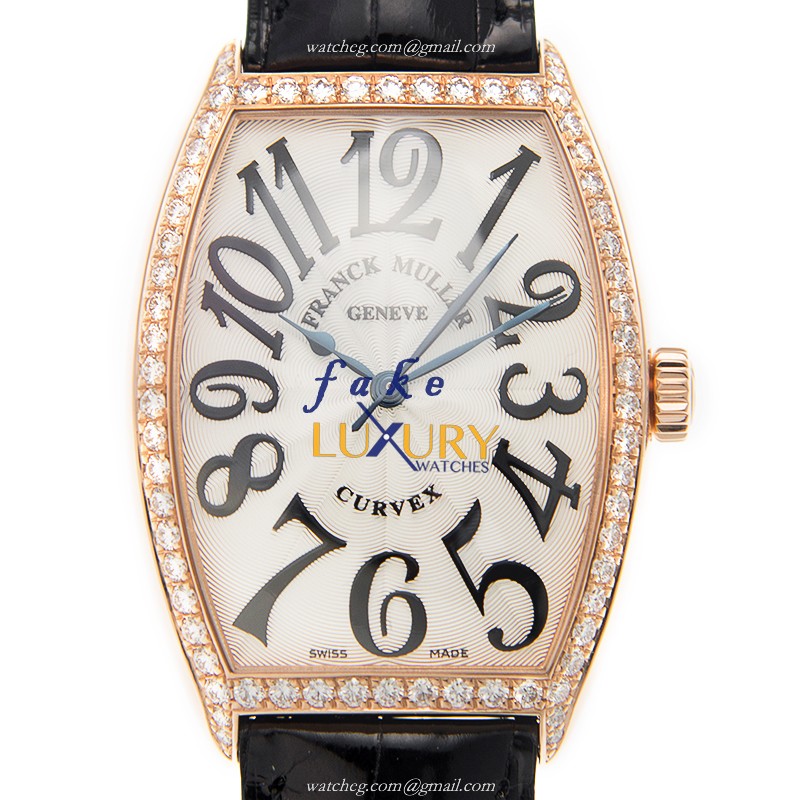Franck Muller 5851 M SC D 1R 5N Cintree Curvex Replica Watch Automatic Rose Gold Diamonds Silver - Luxury Replica Watch