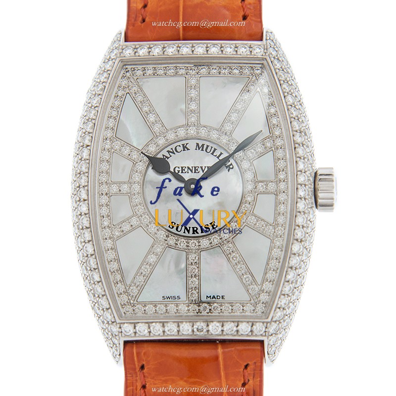 Franck Muller 5852 QZ SNR D CD AC Long Island Replica Watch, White Dial Orange Leather Strap - Luxury Replica Watch