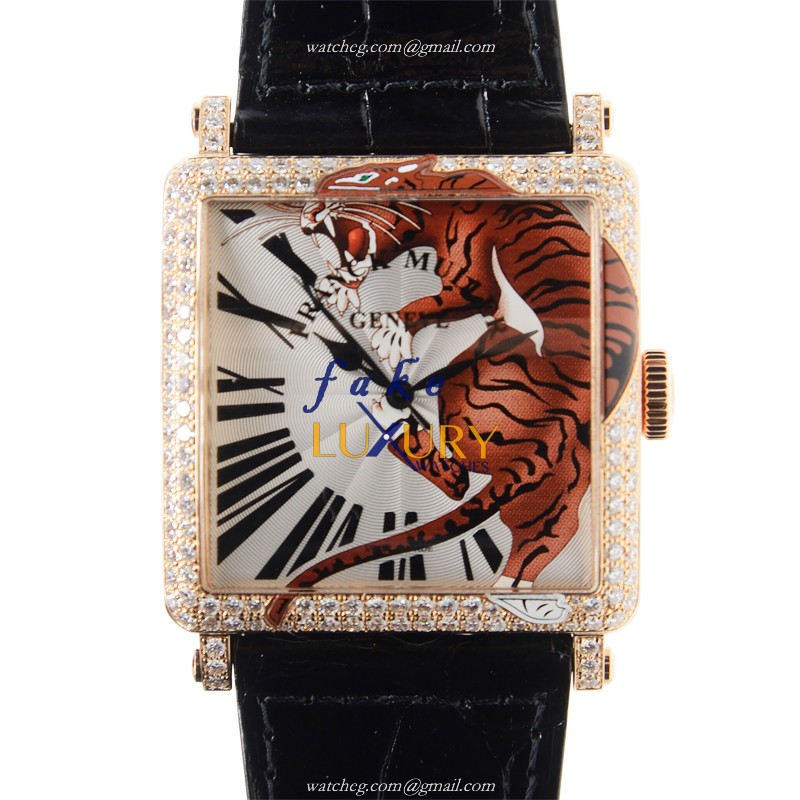 Franck Muller 6000 H SC TIG 2 D 5N Master Square Automatic 18kt Rose Gold Diamonds Replica Watch - Luxury Replica Watch