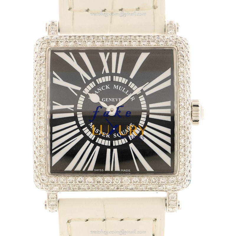 Franck Muller 6002 L QZ D OG Quartz 18kt White Gold & Diamond Replica Watch, 29.4mm Case, Alligator - Luxury Replica Watch