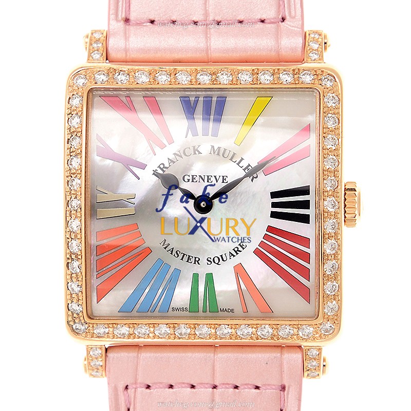 Franck Muller 6002 M B QZ COL DRM R MOP D 1R 5N Master Square Quartz 18kt Rose Gold & Diamond - Luxury Replica Watch