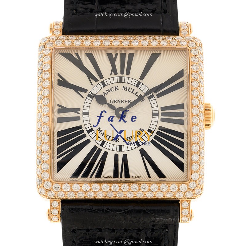 Franck Muller 6002 M B QZ R D 5N Quartz 18kt Rose Gold & Diamond Replica Watch, White Dial, Brown - Luxury Replica Watch