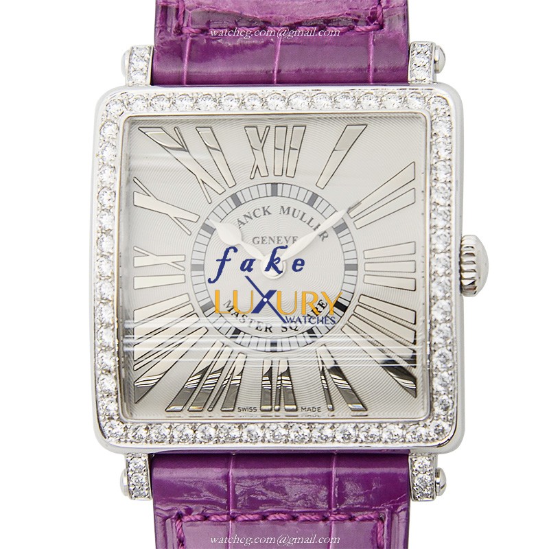 Franck Muller 6002 M B QZ REL R D 1R AC Master Square Quartz Silver Dial Purple Strap Replica Watch - Luxury Replica Watch