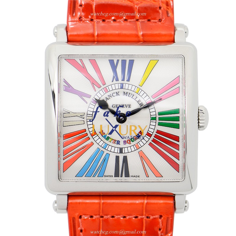 Franck Muller 6002 M QZ COL DRM AC Master Square Replica Watch, Silver Dial, Red Alligator Strap