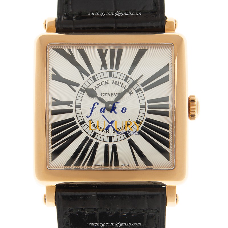 Franck Muller 6002 M QZ R 5N Master Square Replica Watch, Quartz, Silver Dial, 18kt Rose Gold Case