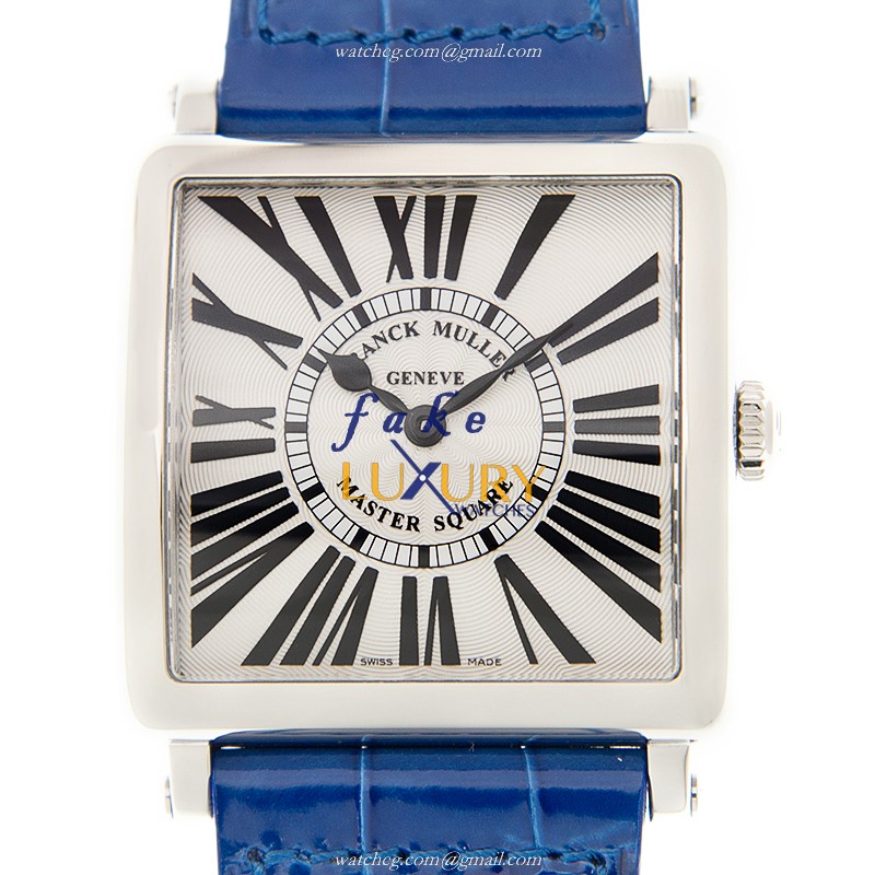 Franck Muller 6002 M QZ R AC Master Square Replica Watch, Silver Dial, Blue Leather Strap - Luxury Replica Watch