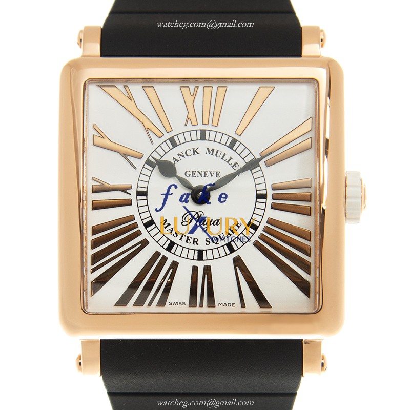 Franck Muller 6002 M QZ REL R PLY 5N-BK STRAP Quartz 18kt Pink Gold Replica Watch, White Dial - Luxury Replica Watch